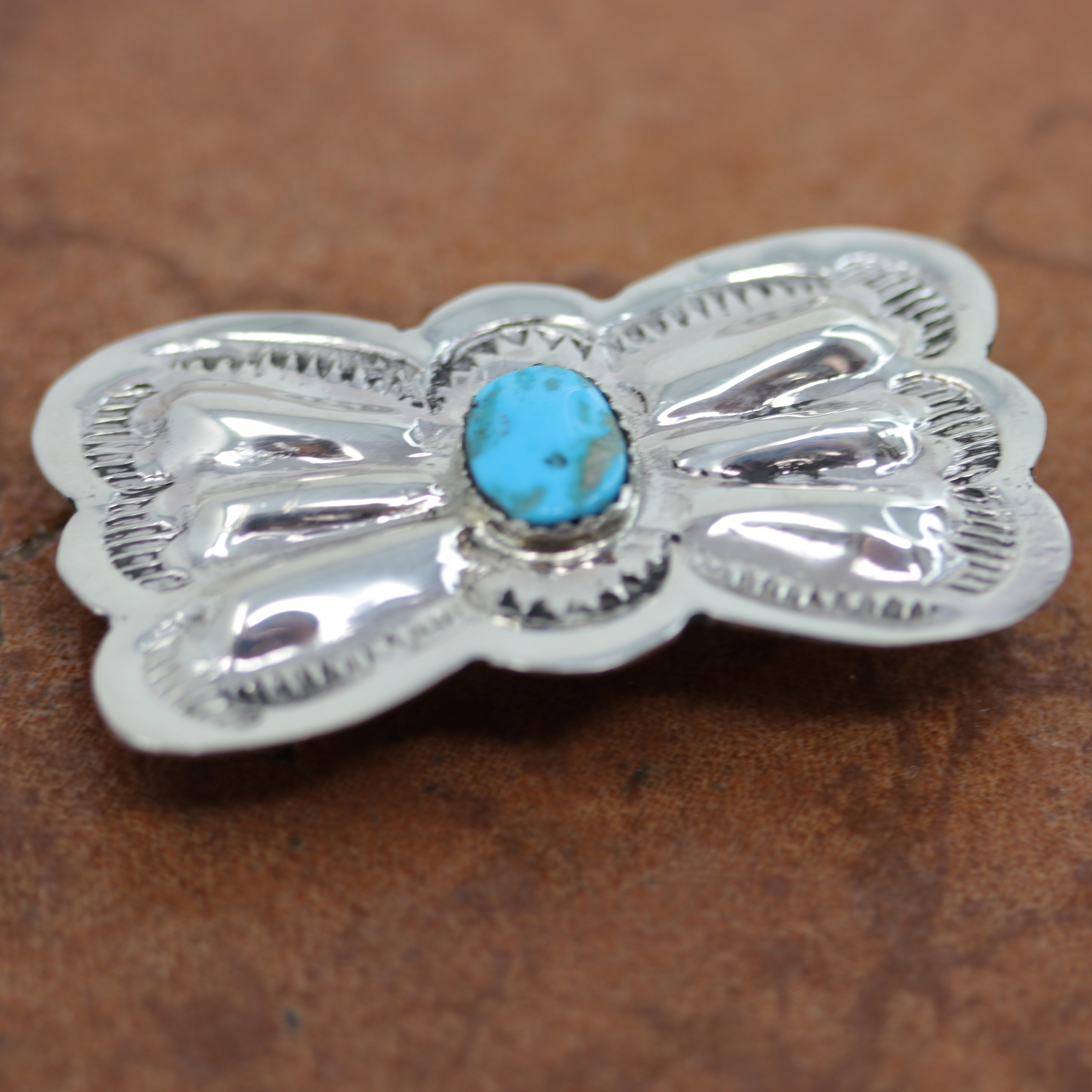 Lovely Navajo Native American Butterfly Hair Barrette made from sterling silver and turquoise. It is 2 1/8" long, and about 1 1/8" wide.