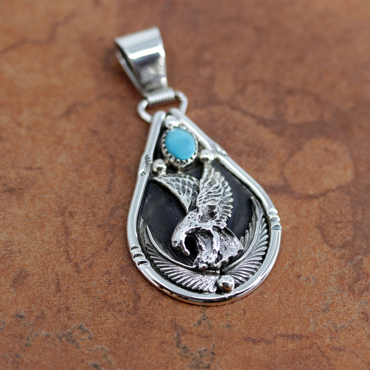 Navajo Silver Turquoise Eagle Pendant – Jewelry Native American