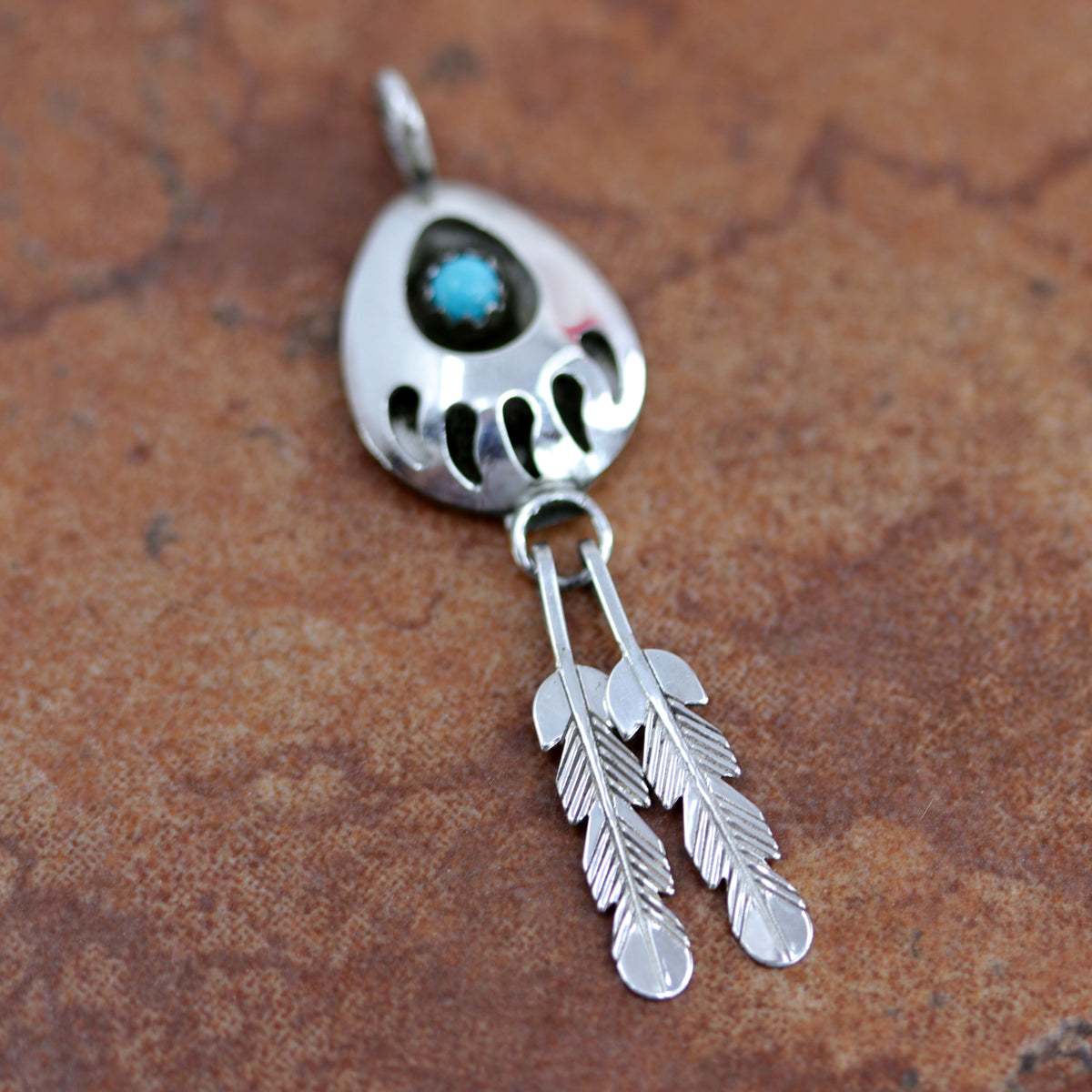 Navajo Sterling Silver Turquoise Bear Paw Pendant – Jewelry Native American