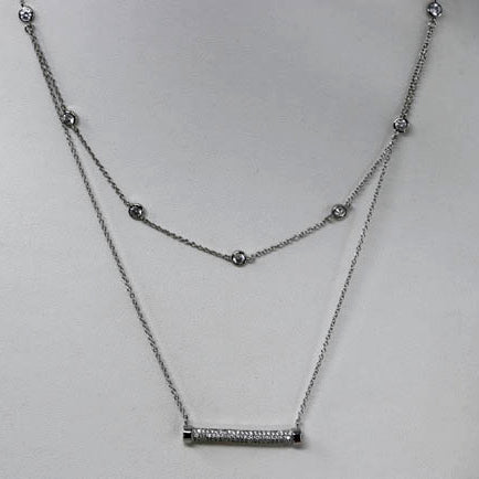 Rhodium Plated Double Strand Cubic Zirconia Bar Necklace Media