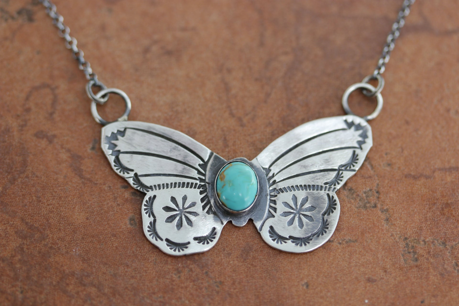 Navajo Silver Butterfly Turquoise Necklace – Jewelry Native American