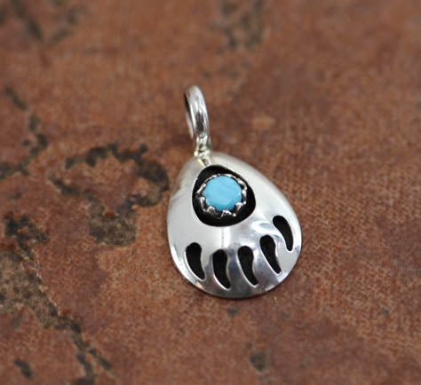 Navajo Sterling Silver Turquoise Bear Paw Pendant Native American Jewe ...
